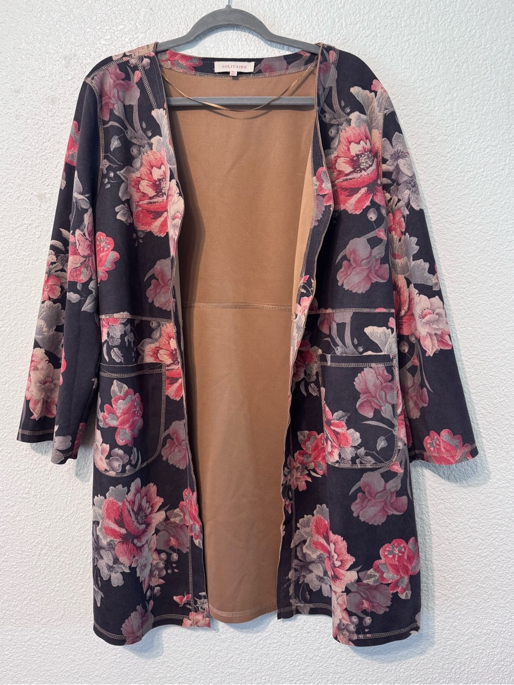Solitaire Black Jacket with Pink Floral Print